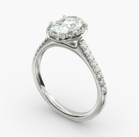Oval Natural Blue Sapphire Pavé Halo And Shank Diamond Engagement Ring